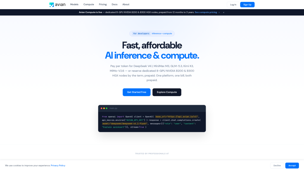 Avian website screenshot