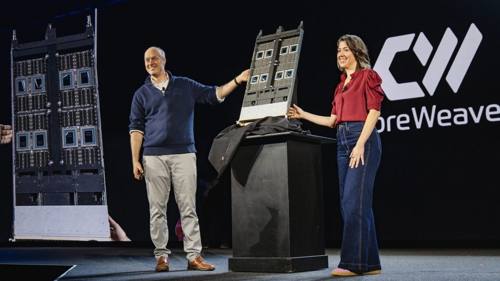 Official NVIDIA and CoreWeave announcement photo showing a computing system at the event