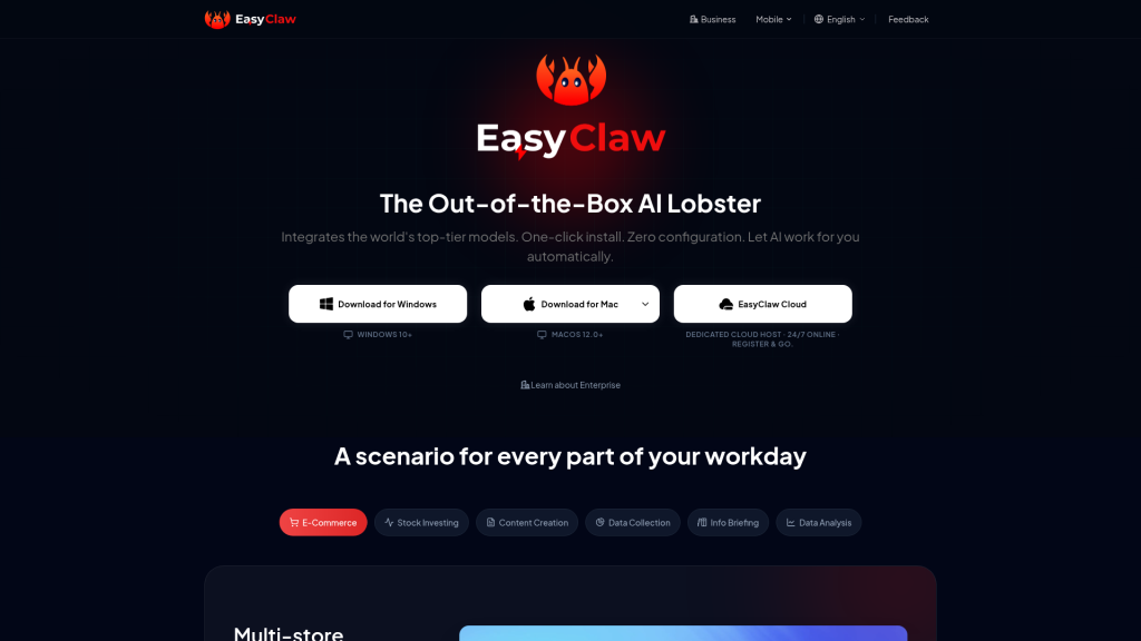 EasyClaw website screenshot