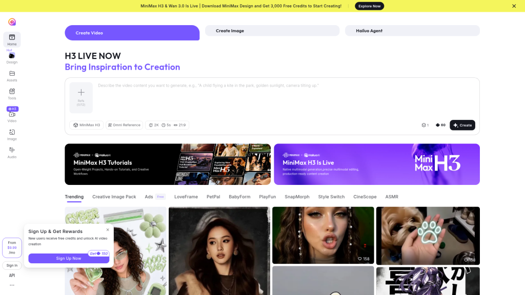 Hailuo AI website screenshot