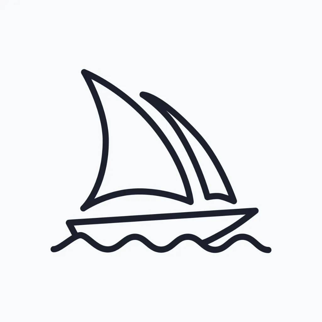 Midjourney sailboat emblem in black on a white background